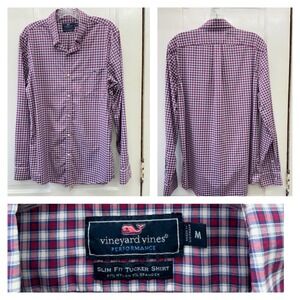 Vineyard Vines Performance Slim Fit Tucker Shirt Mens Medium Pink Blue Plaid